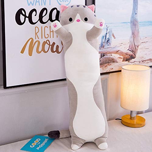shangman Lovely Plush Cat Doll Cute Cartoon Soft Stuffed Kitten Pillow Long Throw Sleeping Toy Gift for Kids Girlfriend Multiple Size Grey50cm196in - Image 5