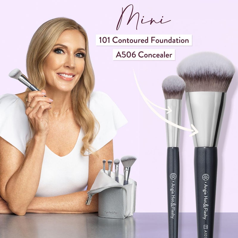BK BEAUTY BRUSHES - ANGIE HOT & FLASHY Travel Brush Set with Pouch - Foundation Makeup Brushes - Brush for Liquid or Cream Foundations - Under-Eye Concealer | Bronzer, Blush & Highlighter Makeup Brush - Image 4