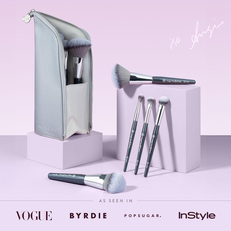 BK BEAUTY BRUSHES - ANGIE HOT & FLASHY Travel Brush Set with Pouch - Foundation Makeup Brushes - Brush for Liquid or Cream Foundations - Under-Eye Concealer | Bronzer, Blush & Highlighter Makeup Brush - Image 2
