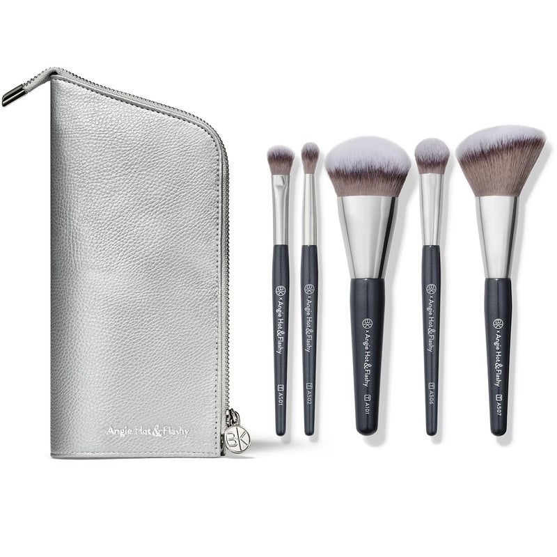 BK BEAUTY BRUSHES - ANGIE HOT & FLASHY Travel Brush Set with Pouch - Foundation Makeup Brushes - Brush for Liquid or Cream Foundations - Under-Eye Concealer | Bronzer, Blush & Highlighter Makeup Brush - Image 1
