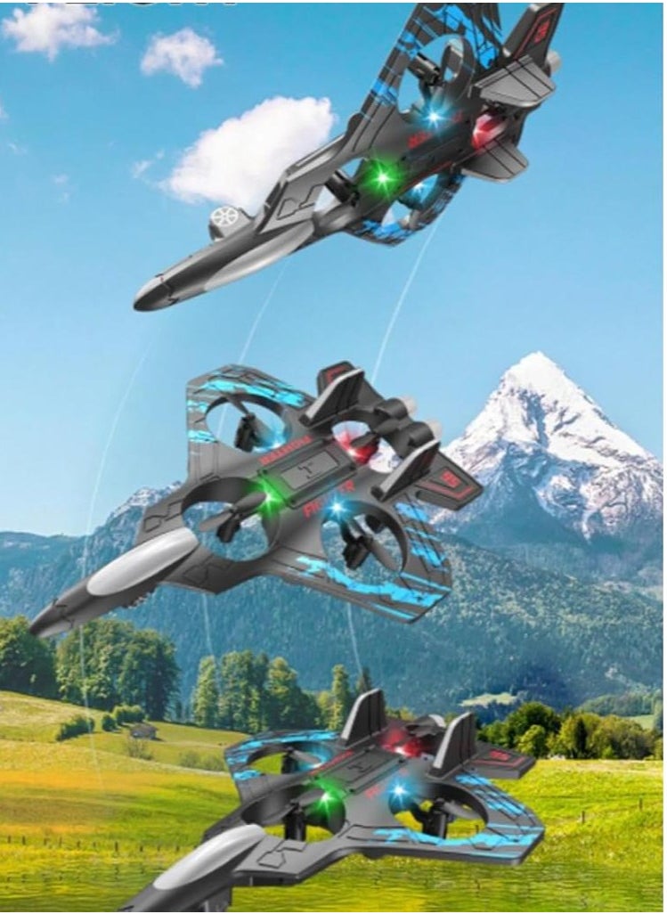 Remote Control Plane 2.4ghz Rc Airplanes Helicopter, Flying Model Aircraft, Remote Control Helicopter Toy, Rc Airplanes, Rechargeable 2 Modes to Fly, Automatic Hover Black/Blue