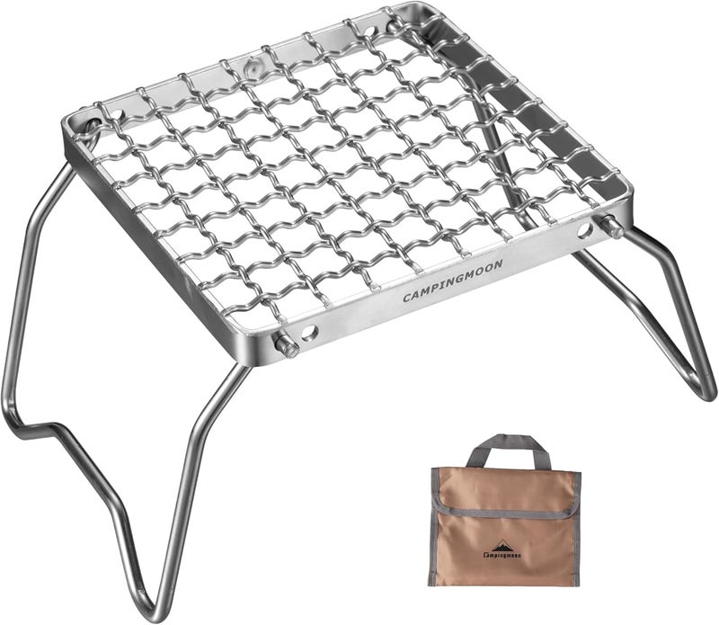 camping moon CAMPINGMOON Portable Folding Camping Campfire Grill over Fire Split Stoves 304 Stainless Steel (Grid wire (MS-1011)) - Image 1