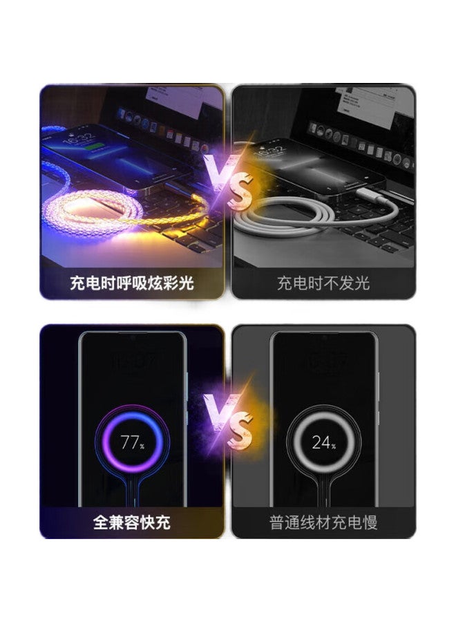 Zitai كابل بيانات سريع الشحن 5A ثلاثي الاستخدام من زيتاي [إضاءة ملونة RGB/ضوء متدفق]، كابل شحن ثلاثي 66W، متوافق مع أجهزة آبل وأندرويد، هواتف Type-C، بطول 1.2 متر - Image 1