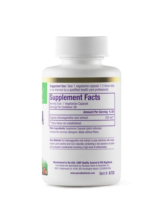 Paradise Herbs - Organic Ashwagandha Ayurvedic Adaptogen Vegan Non Gmo Gluten Free 60 Vegetarian Capsules - Image 1
