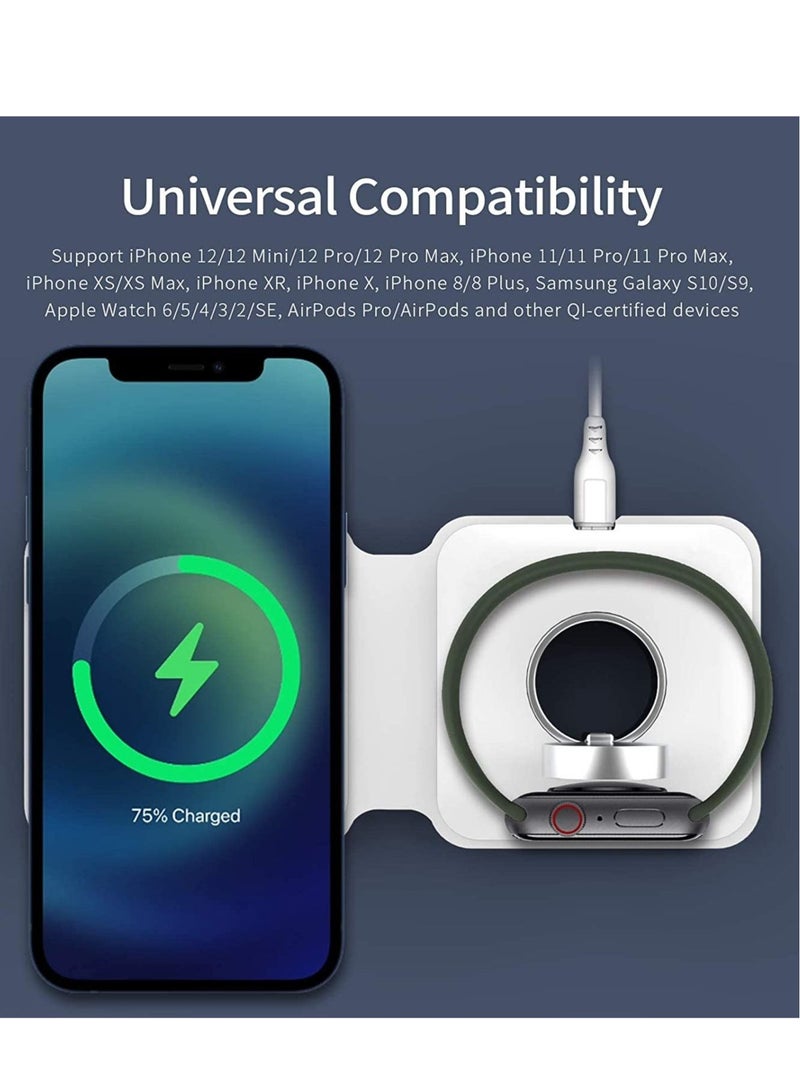 Wireless Charging Pad, Portable 2 in 1 Foldable Charging Dock Power Station for Apple Watch 7/6/5/4/3/2, Multiple Devices Wireless Charger for iPhone 13, 12, Pro, Pro Max, AirPods  - Image 2