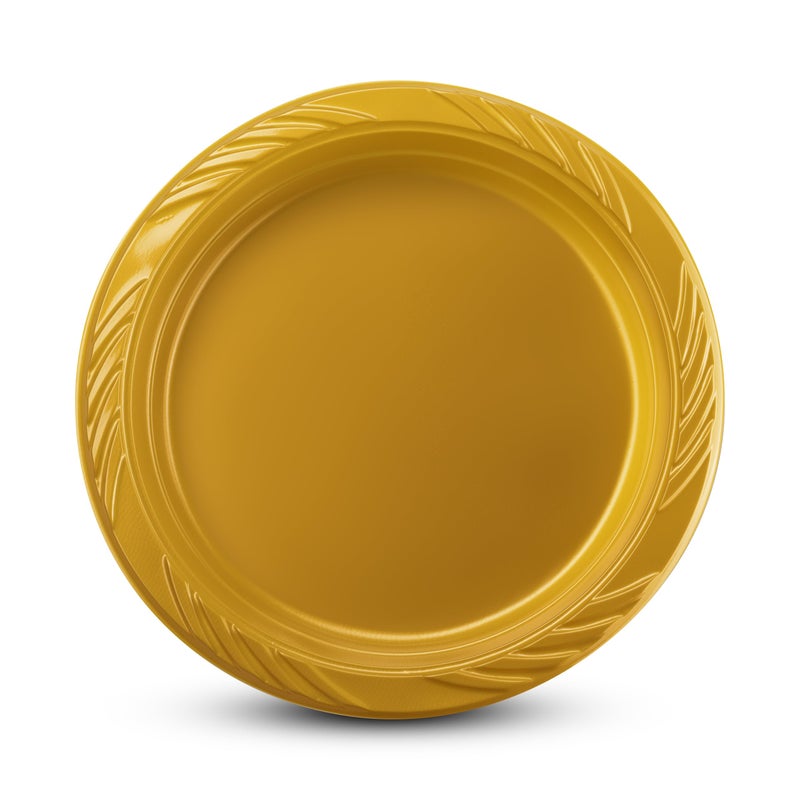 Munfix 6 Inch Gold Plastic Plates 100 Bulk Pack - Disposable Cake Plates for Dessert & Appetizers  BBQ  Party  Travel and Events  Microwavable Recyclable - Image 2