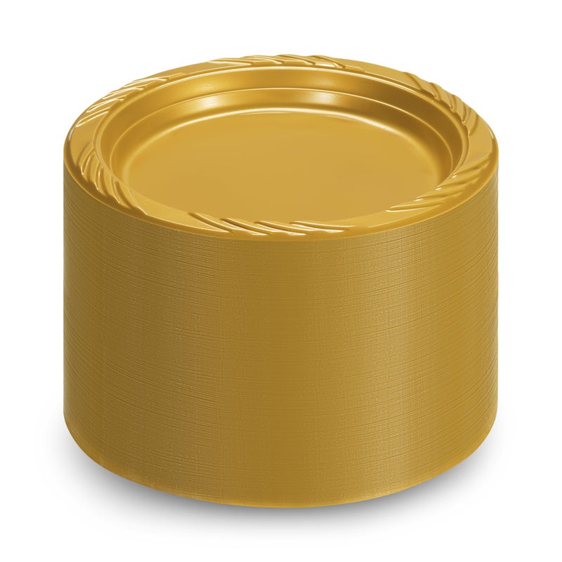 Munfix 6 Inch Gold Plastic Plates 100 Bulk Pack - Disposable Cake Plates for Dessert & Appetizers  BBQ  Party  Travel and Events  Microwavable Recyclable - Image 5
