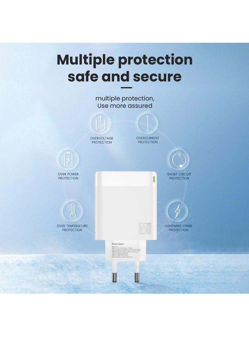 Brave - 65W 3-Port GaN Fast Charger Dual PD and USB Port including Type C to Lightning Cable For iPhone 15 Pro Max/Plus/14/13/12 Series, Samsung S23/S22, MacBook Pro, iPad, Huawei, Xiaomi  and Many More - Image 1