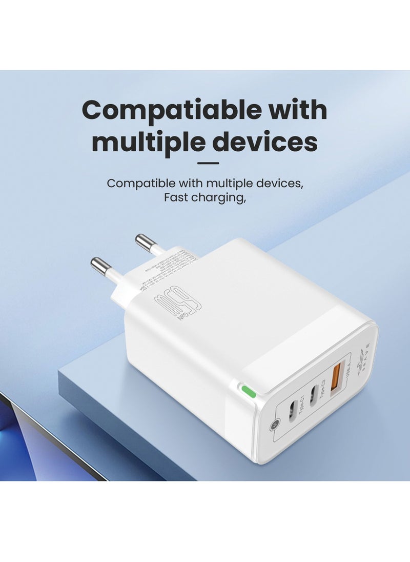 Brave - 65W 3-Port GaN Fast Charger Dual PD and USB Port including Type C to Lightning Cable For iPhone 15 Pro Max/Plus/14/13/12 Series, Samsung S23/S22, MacBook Pro, iPad, Huawei, Xiaomi  and Many More - Image 1