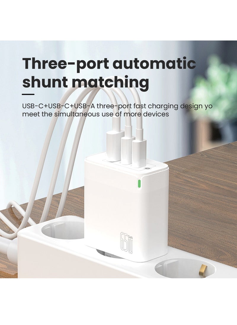 Brave - 65W 3-Port GaN Fast Charger Dual PD and USB Port including Type C to Lightning Cable For iPhone 15 Pro Max/Plus/14/13/12 Series, Samsung S23/S22, MacBook Pro, iPad, Huawei, Xiaomi  and Many More - Image 1