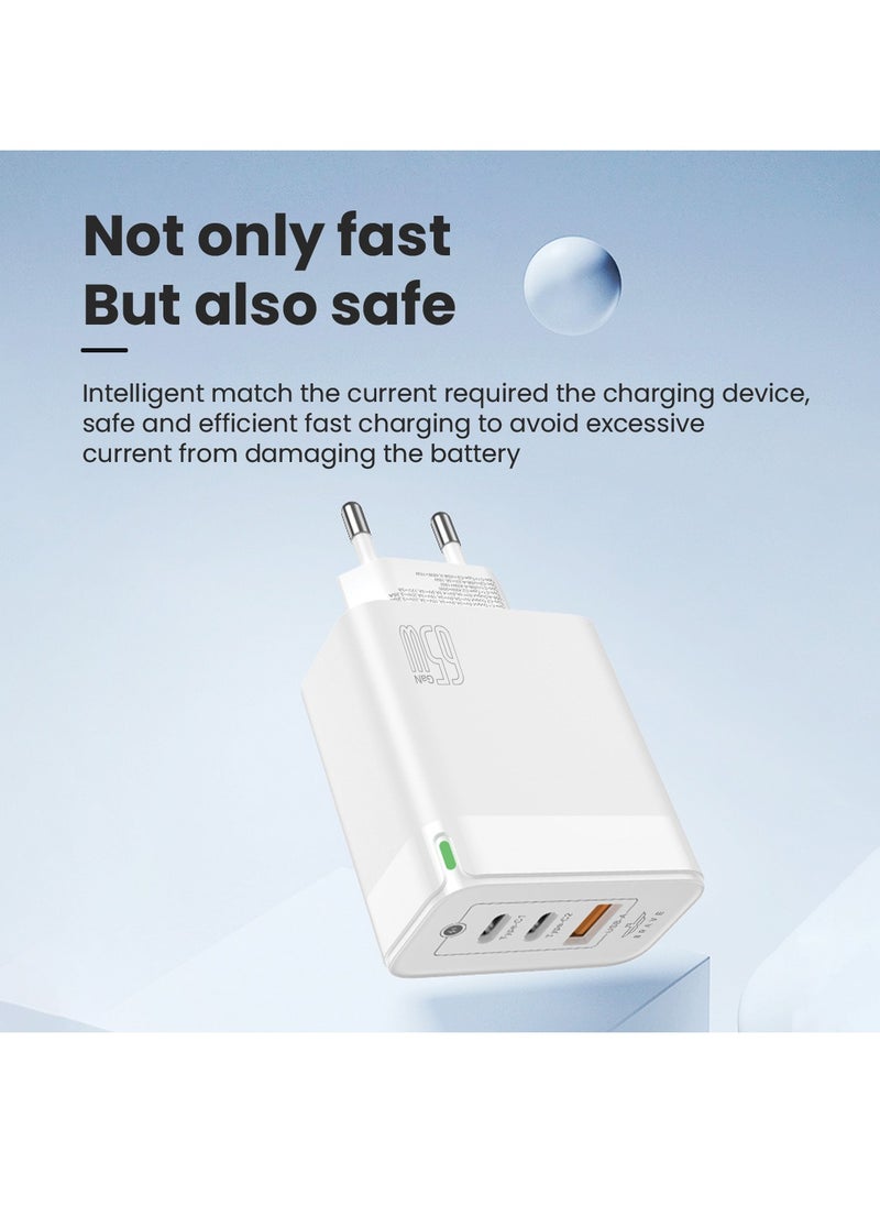 Brave - 65W 3-Port GaN Fast Charger Dual PD and USB Port including Type C to Lightning Cable For iPhone 15 Pro Max/Plus/14/13/12 Series, Samsung S23/S22, MacBook Pro, iPad, Huawei, Xiaomi  and Many More - Image 1