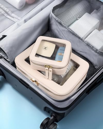 LETGO Clear Makeup Bags Set - TSA Approved Toiletry Bag with Handle Large Opening, Clear Toiletry Bags Case Pouch for Traveling Travel Car Orangizer Storage Essentials(Mini+Large Beige) - Image 4