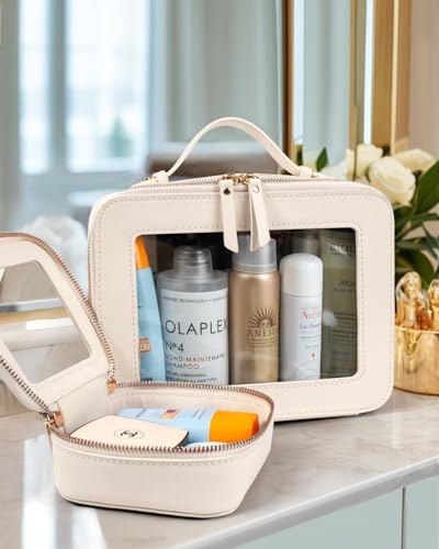 LETGO Clear Makeup Bags Set - TSA Approved Toiletry Bag with Handle Large Opening, Clear Toiletry Bags Case Pouch for Traveling Travel Car Orangizer Storage Essentials(Mini+Large Beige) - Image 3