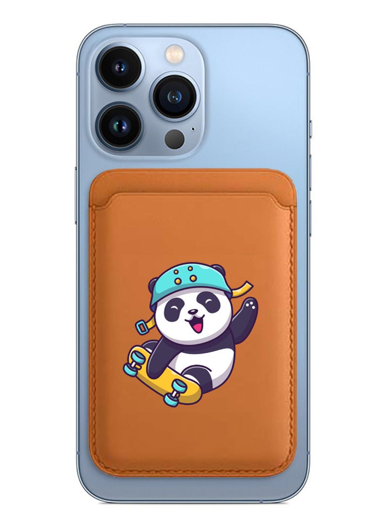 Theodor Magsafe Wallet - Mag Safe Secure Credit Card Holder – Vegan Leather. Magnetic Card Wallet Holder - Apple iPhone 14,13,12 Compatible- Brown- Panda Skating  - Image 1