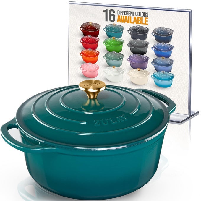 6 QUART ENAMELED CAST IRON DUTCH OVEN POT WITH LID PREMIUM DURABILITY OVEN SAFE UP TO 500F HEAVY DUTY COOKWARE PERFECT FOR BREAD BAKING STEWS BRAISING ROASTING EMERALD