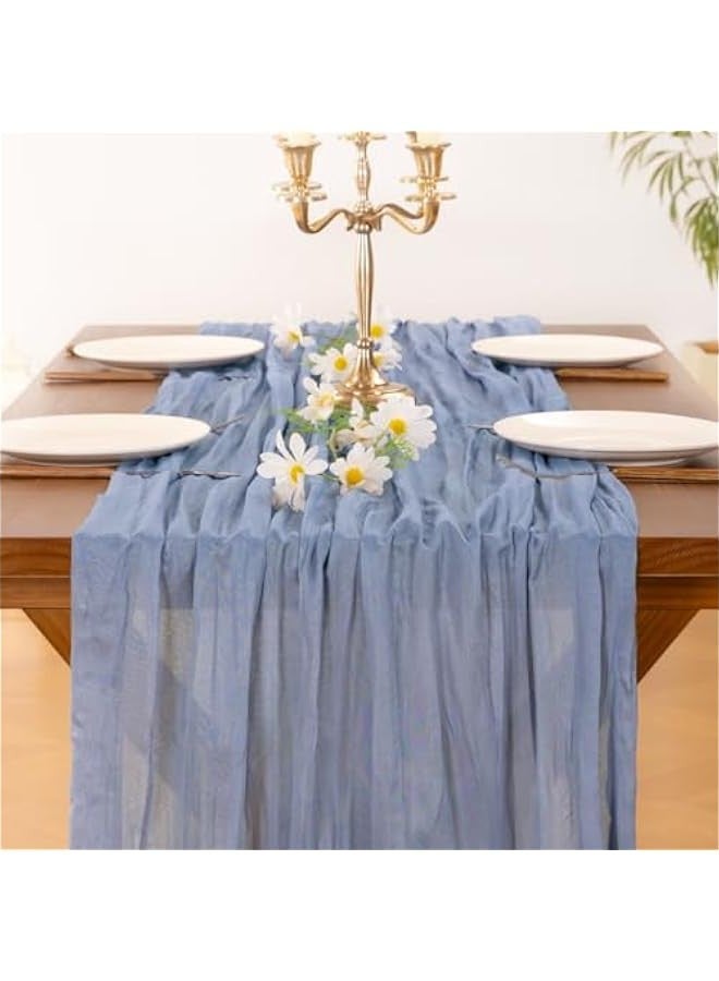 15pcs Dusty Blue Spirng  Cheesecloth Table Runner Boho Rustic Gauze 120 inch 10FT Cheese Cloth Runner for Wedding Party Baby Shower Birthday Home Decor - Image 5