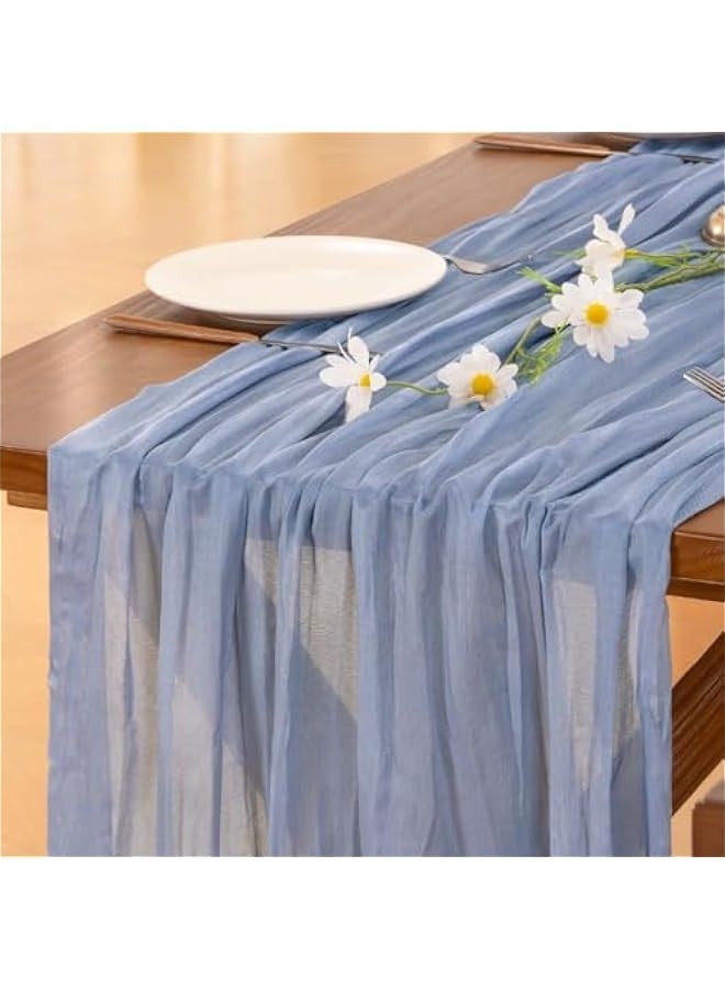 15pcs Dusty Blue Spirng  Cheesecloth Table Runner Boho Rustic Gauze 120 inch 10FT Cheese Cloth Runner for Wedding Party Baby Shower Birthday Home Decor - Image 1