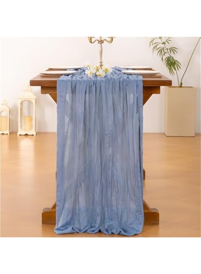 15pcs Dusty Blue Spirng  Cheesecloth Table Runner Boho Rustic Gauze 120 inch 10FT Cheese Cloth Runner for Wedding Party Baby Shower Birthday Home Decor - Image 3