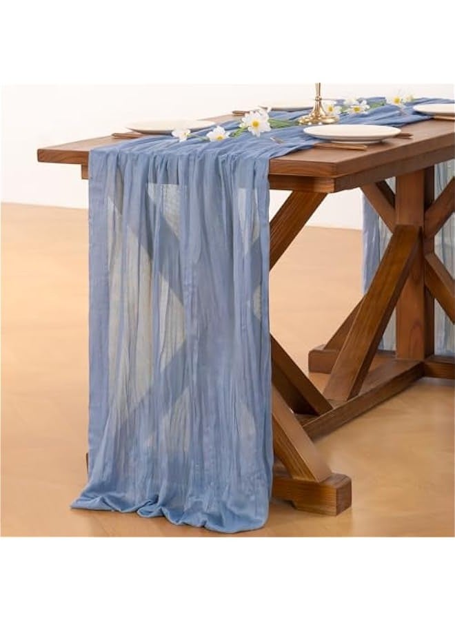 15pcs Dusty Blue Spirng  Cheesecloth Table Runner Boho Rustic Gauze 120 inch 10FT Cheese Cloth Runner for Wedding Party Baby Shower Birthday Home Decor - Image 4
