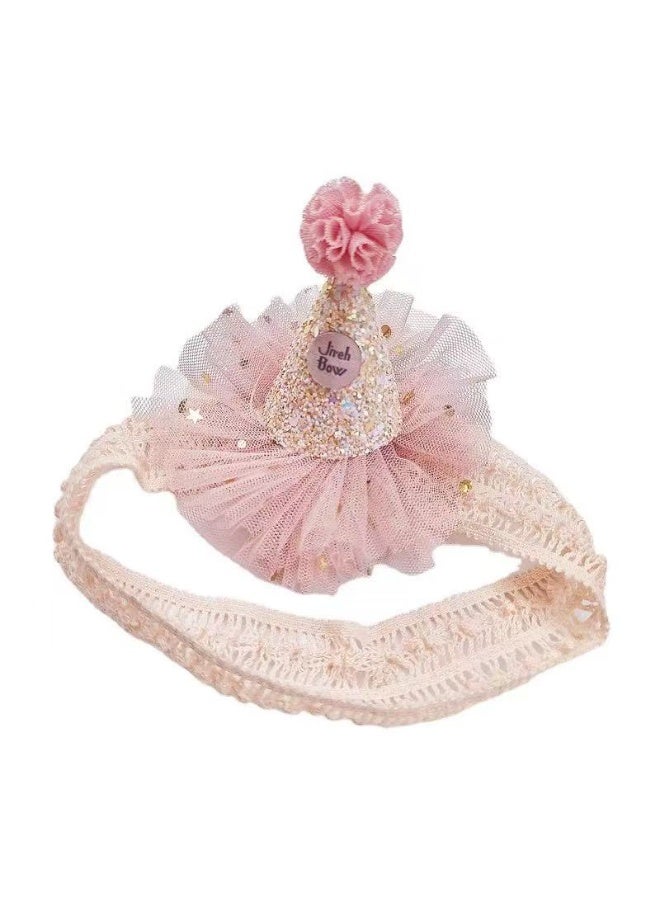 عصابة رأس عيد ميلاد طفلة من JNEH - إكسسوار شعر على شكل قبعة أميرة لامعة للحفلات مع شريط مطاطي من الدانتيل، غطاء رأس رائع للأطفال الرضع لعيد الميلاد الأول أو حفل استقبال الطفل أو جلسة التصوير - Image 2