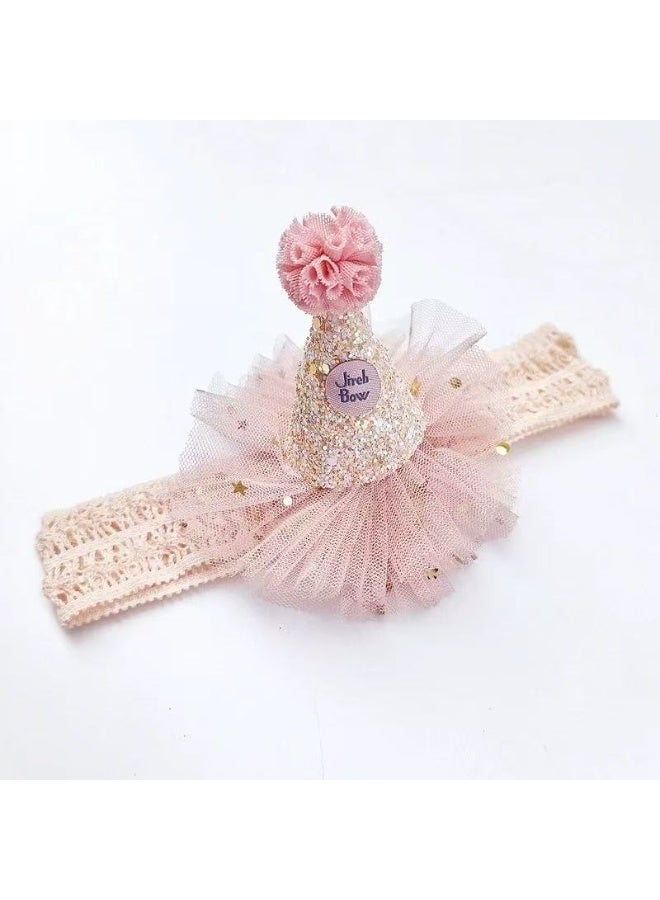 عصابة رأس عيد ميلاد طفلة من JNEH - إكسسوار شعر على شكل قبعة أميرة لامعة للحفلات مع شريط مطاطي من الدانتيل، غطاء رأس رائع للأطفال الرضع لعيد الميلاد الأول أو حفل استقبال الطفل أو جلسة التصوير - Image 4