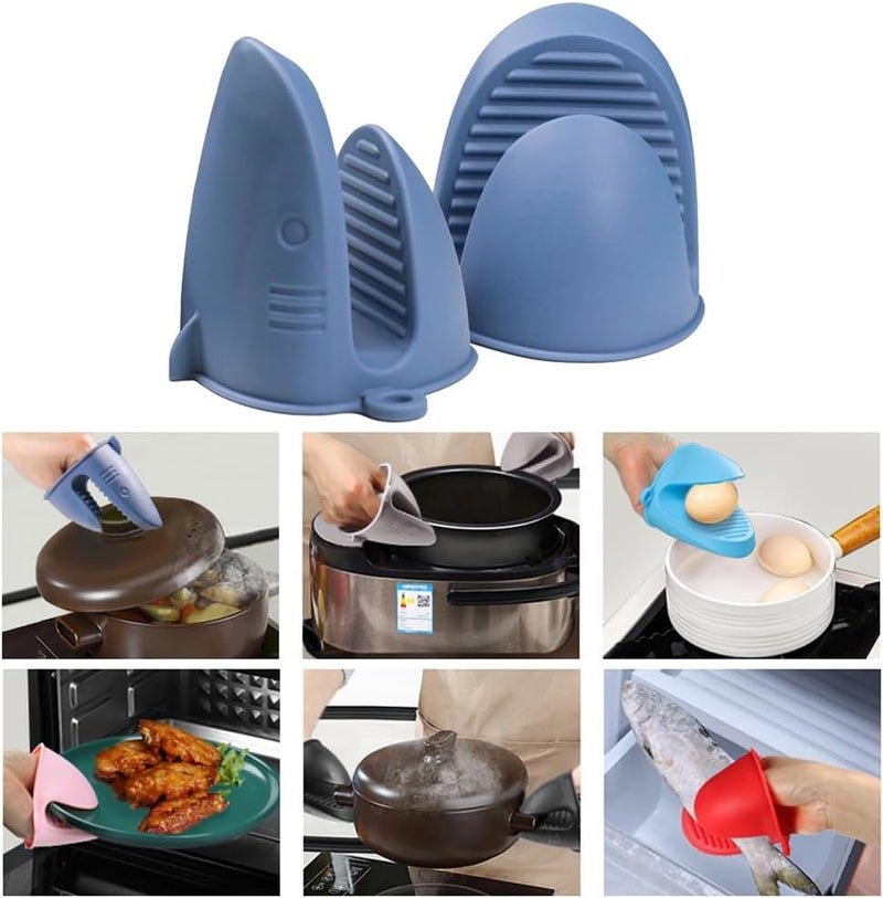 Sarmyarc Silicone Oven Mitts Heat Resistant, Silicone Potholders for Kitchen, Air Fryer,Baking, Mini Rubber Oven Glove (Blue) - Image 2