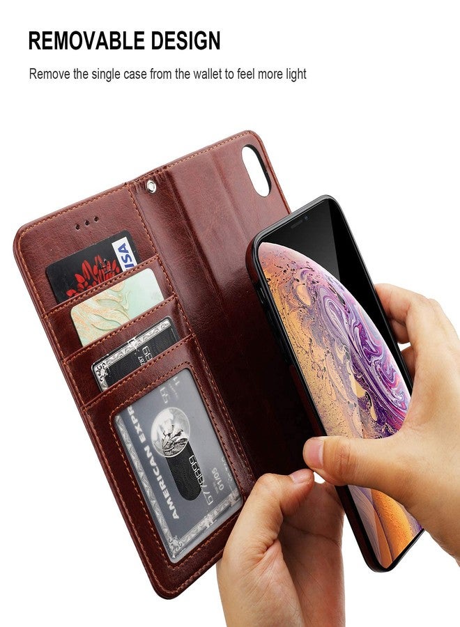 Bocasal for iPhone Xs/X Wallet Case with Card Holder PU Leather Magnetic Detachable Kickstand Shockproof Wrist Strap Removable Flip Cover for iPhone Xs for iPhone X 5.8 inch (Brown) - Image 3