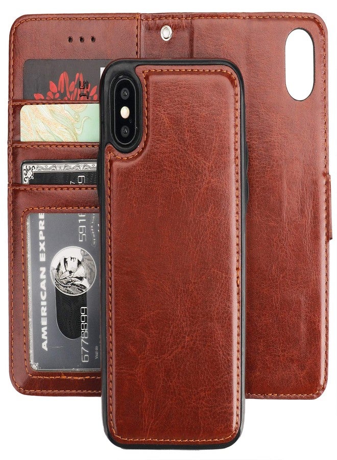 Bocasal for iPhone Xs/X Wallet Case with Card Holder PU Leather Magnetic Detachable Kickstand Shockproof Wrist Strap Removable Flip Cover for iPhone Xs for iPhone X 5.8 inch (Brown) - Image 1