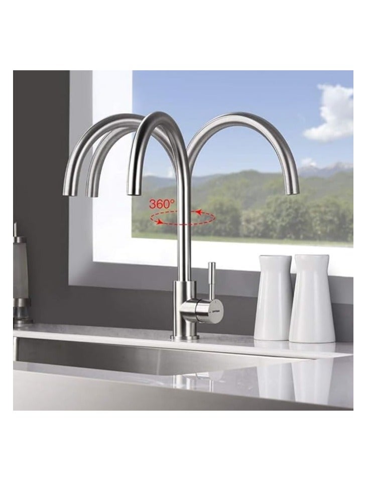 خلاط حوض المطبخ بفتحة واحدة، ذراع واحد يدور بزاوية 360 درجة، صنبور مرتفع لحوض المطبخ مع تجهيزات قياسية في المملكة المتحدة، كروم، فضي - Image 3