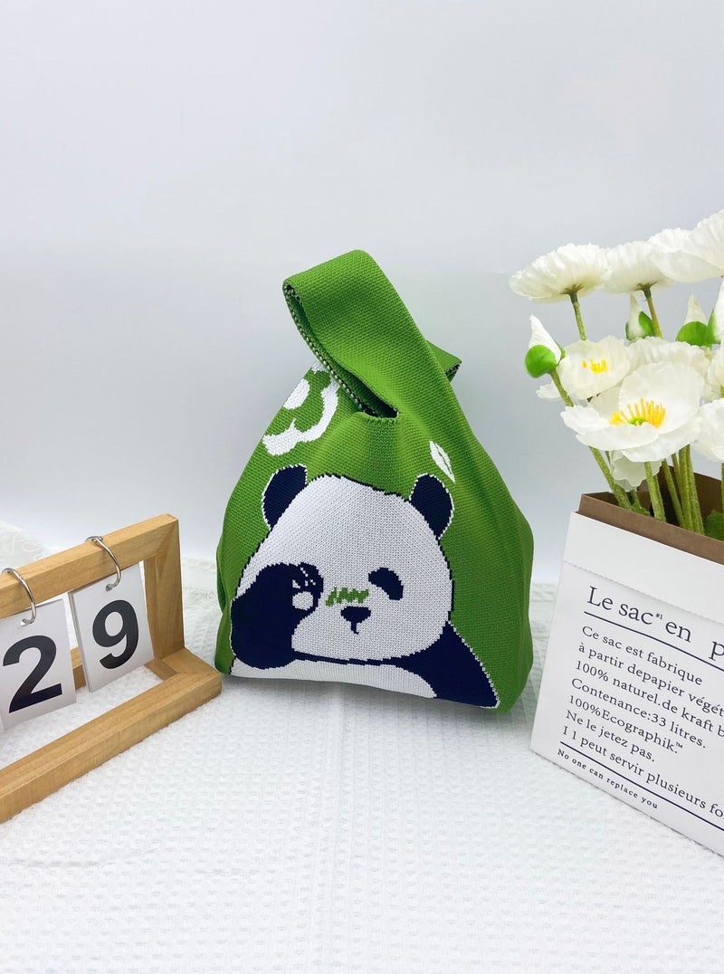 2024 Autumn New Panda Gift Bag Women'S Knitted Tote Bag Casual All-Match Japanese And Korean Hand Bag Daily All-Match - Image 1