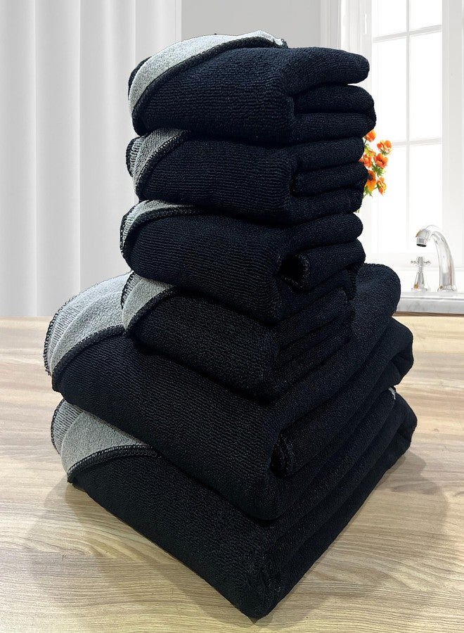 LABHAM - Euphoria 450GSM Reversible, Super Soft, Anti Microbial, Bath Towel (75cm x 150cm) & Hand Towel (40cm x 60cm), Pack of 6 - Black - Image 3