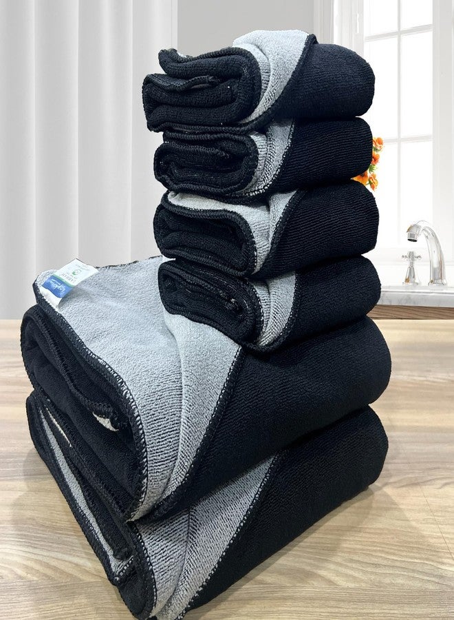 LABHAM - Euphoria 450GSM Reversible, Super Soft, Anti Microbial, Bath Towel (75cm x 150cm) & Hand Towel (40cm x 60cm), Pack of 6 - Black - Image 1