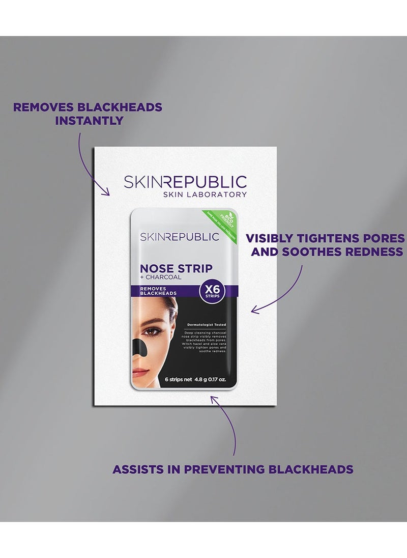SKIN REPUBLIC Charcoal Nose Strips – Blackhead Remover with Witch Hazel & Aloe Vera, Deep Cleansing Pore Treatment for Oily & Acne-Prone Skin (6 Strips)  - Image 4