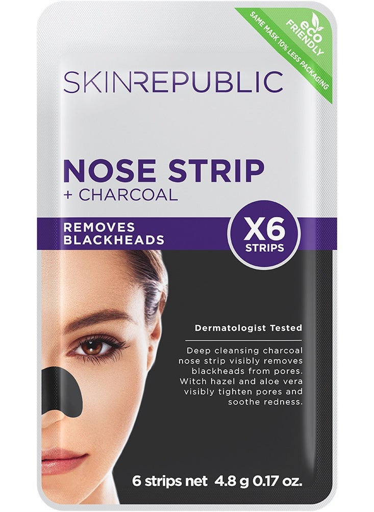 SKIN REPUBLIC Charcoal Nose Strips – Blackhead Remover with Witch Hazel & Aloe Vera, Deep Cleansing Pore Treatment for Oily & Acne-Prone Skin (6 Strips)  - Image 1