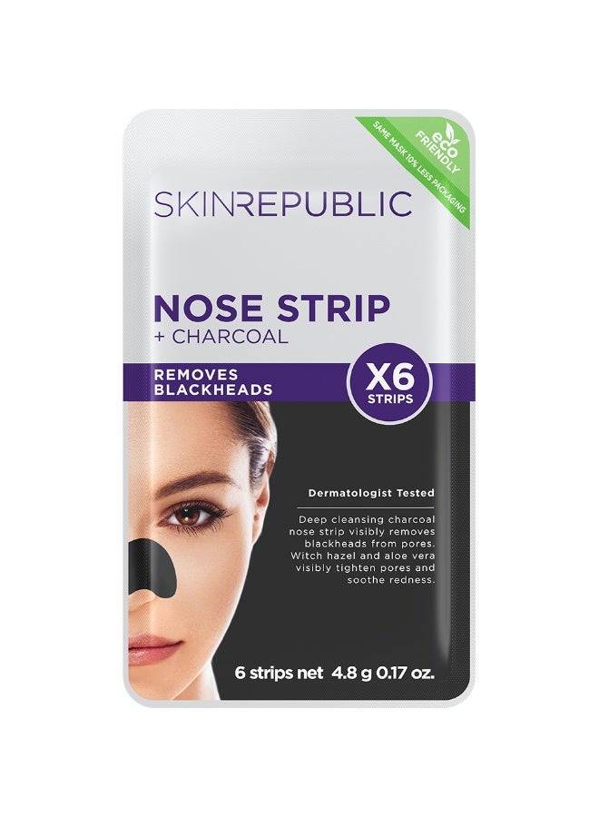 SKIN REPUBLIC Charcoal Nose Strips – Blackhead Remover with Witch Hazel & Aloe Vera, Deep Cleansing Pore Treatment for Oily & Acne-Prone Skin (6 Strips) - Image 1