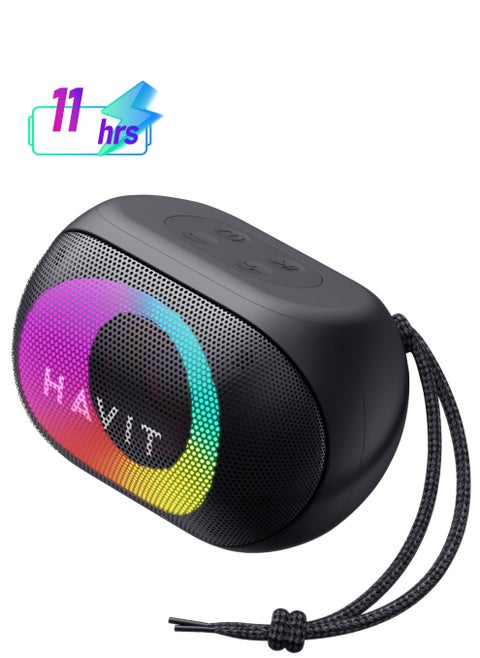 Wireless Waterproof Portable Bluetooth Speaker for Indoor & Outdoor Use, Featuring Immersive Stereo Sound, Colorful RGB Lighting, Hands-Free Calling, and Dynamic Light Effects, Perfect for Parties, Adventures, and Relaxing at Home with Superior Audio Quality- Black