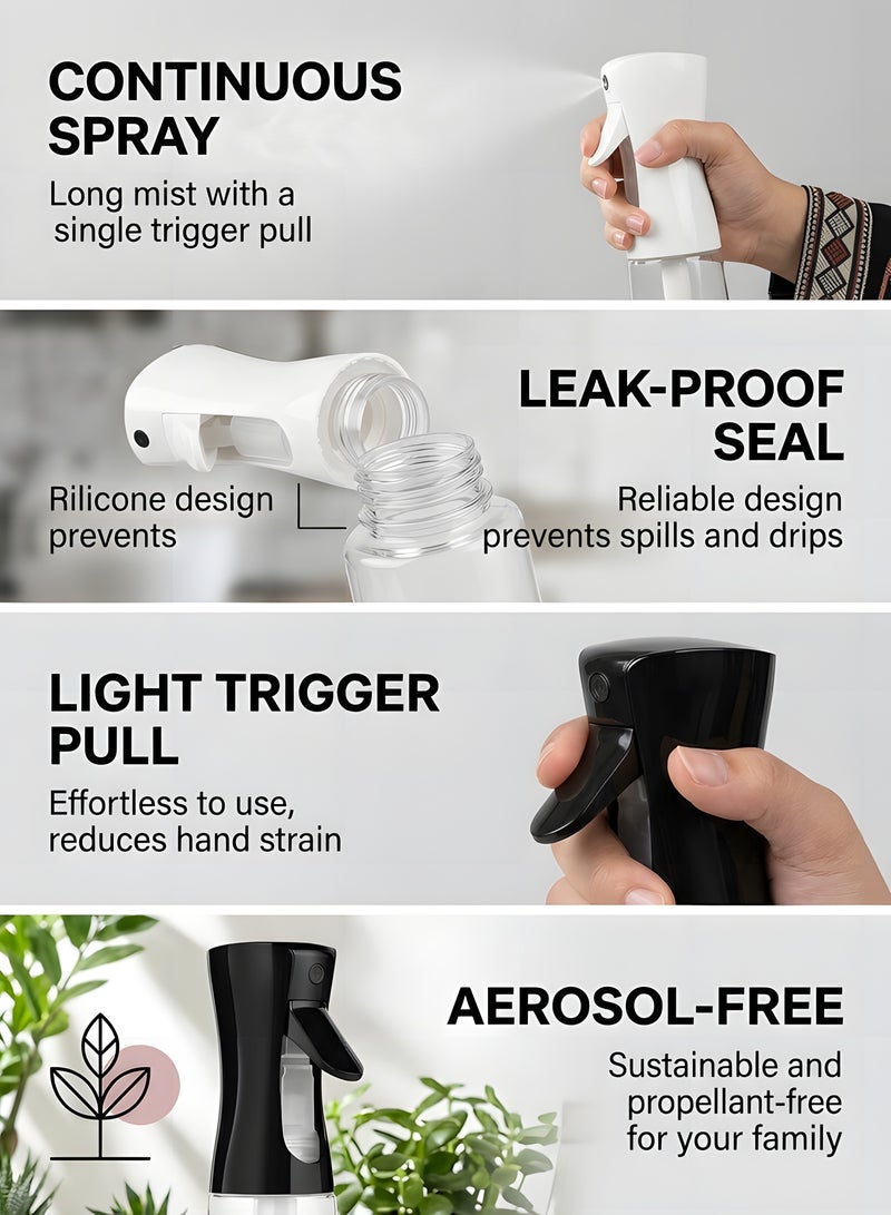 Beauenty 2 Pack Continuous Spray Bottle for Hair (16.9 oz/500ml), Empty Spray Bottles, Ultra Fine Mist Water Sprayer for Hairstyling, Cleaning, Plants, Pets, Barbers, Salons, Essential Oil Scents - Image 2