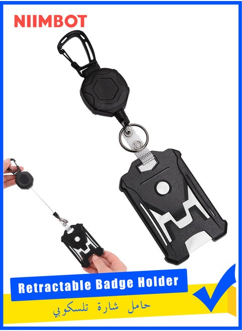 Retractable Badge Holders, Tactical ID Card Holder with Heavy Duty 31.5" Retractable Badge Reel Key Chain,Black Retractor for Secure Key and ID Card Management