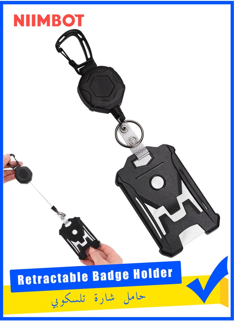 Retractable Badge Holders, Tactical ID Card Holder with Heavy Duty 31.5" Retractable Badge Reel Key Chain,Black Retractor for Secure Key and ID Card Management