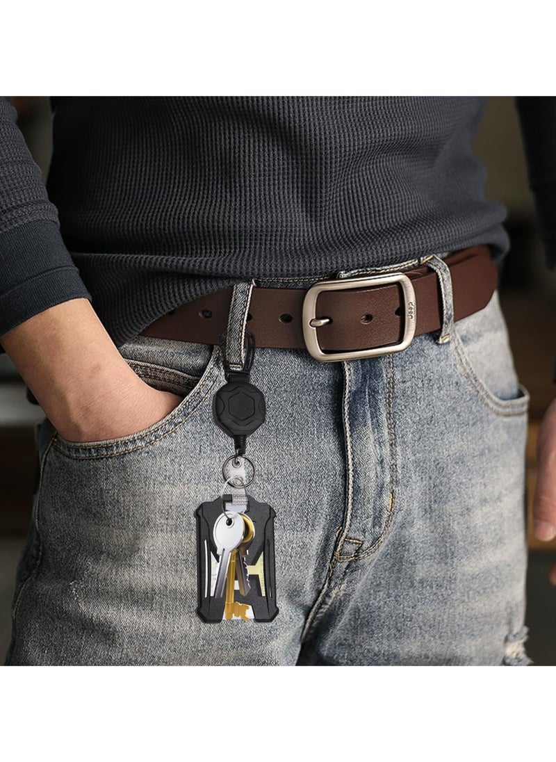 Retractable Badge Holders, Tactical ID Card Holder with Heavy Duty 31.5" Retractable Badge Reel Key Chain,Black Retractor for Secure Key and ID Card Management
