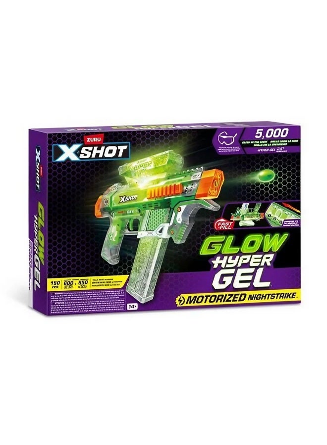 X-Shot Glow Hyper Gel Motorized Nightstrike Medium Blaster with 5,000 Gel Pellets & Eye Gear - Image 1