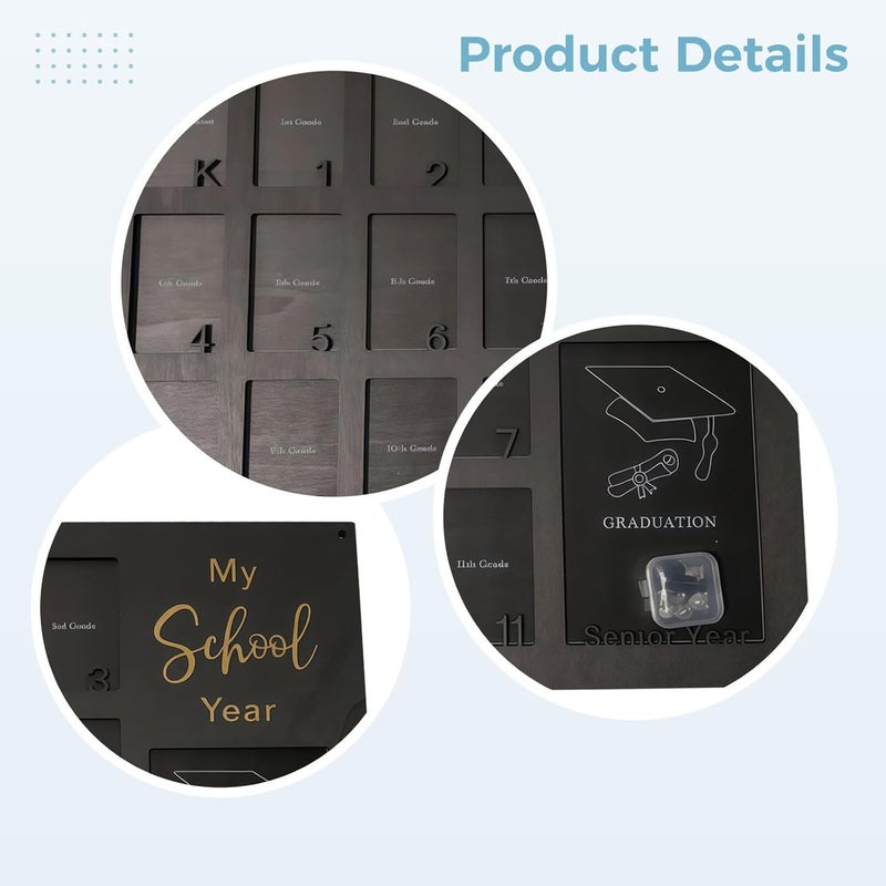 School Years Photo Frame – Black Wood-Look Graduation Collage Frame with 13 Photo Slots (K-12) and Special Graduation Section, 15.75 Inch X 11.81 Inch, Memory Keepsake for Kids - Image 2