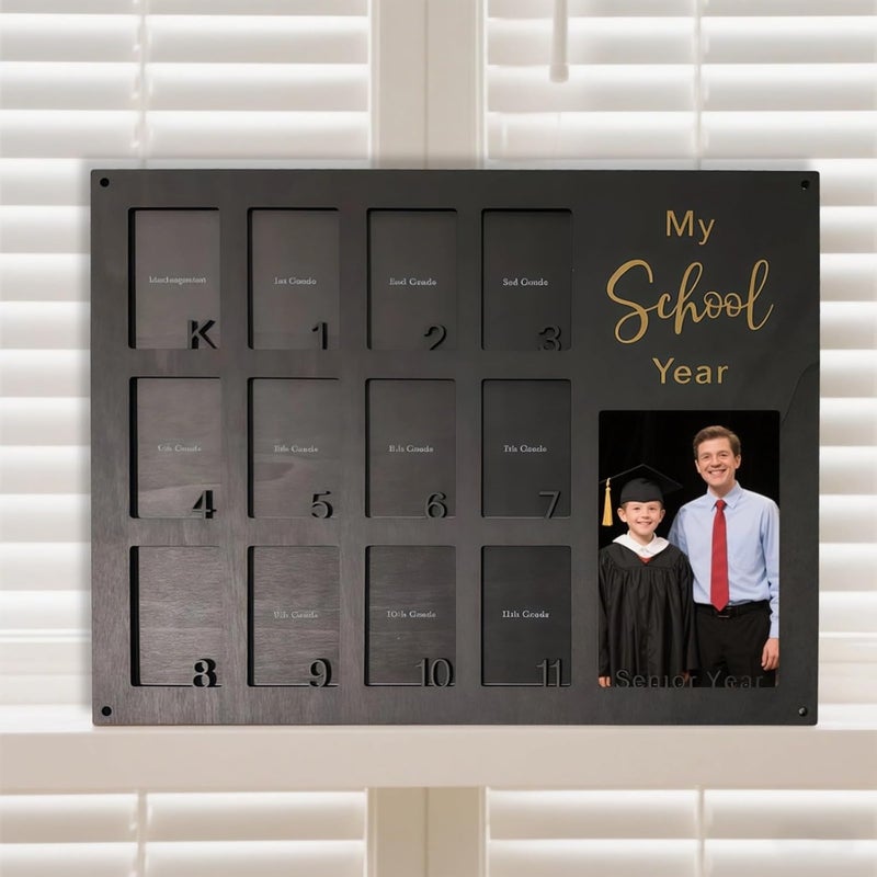 School Years Photo Frame – Black Wood-Look Graduation Collage Frame with 13 Photo Slots (K-12) and Special Graduation Section, 15.75 Inch X 11.81 Inch, Memory Keepsake for Kids - Image 3