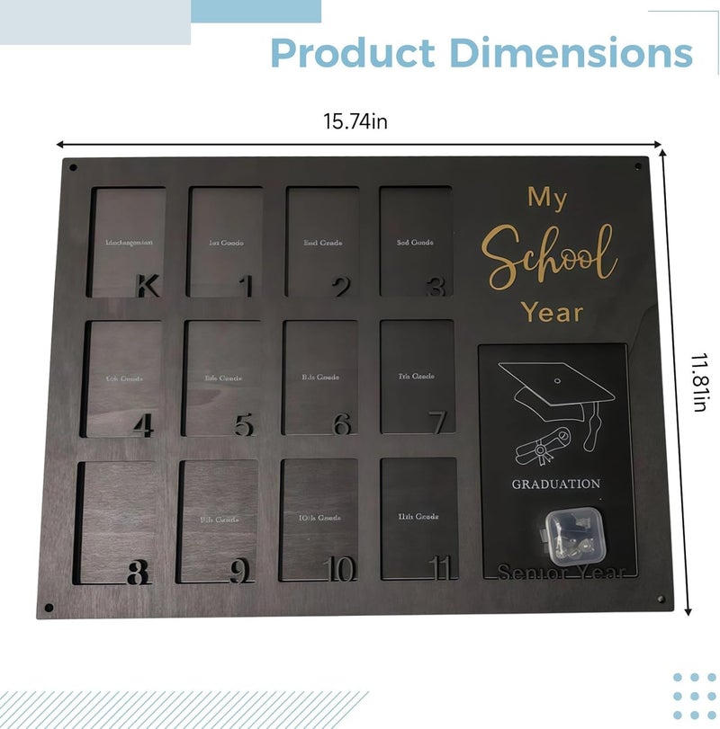 School Years Photo Frame – Black Wood-Look Graduation Collage Frame with 13 Photo Slots (K-12) and Special Graduation Section, 15.75 Inch X 11.81 Inch, Memory Keepsake for Kids - Image 4