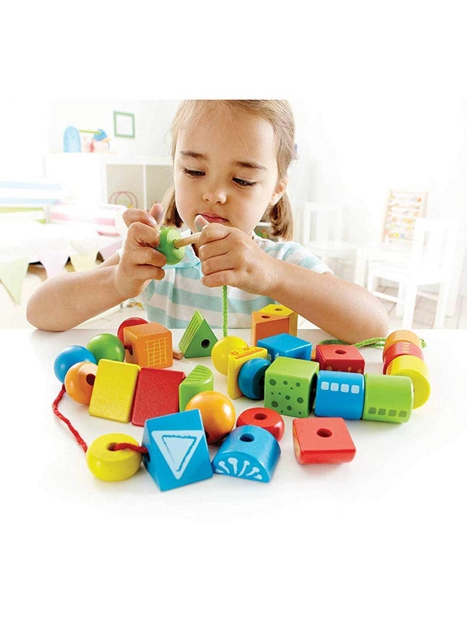 NIBEMINENT String Along Shapes Wooden Block Lacing Toy - Image 2