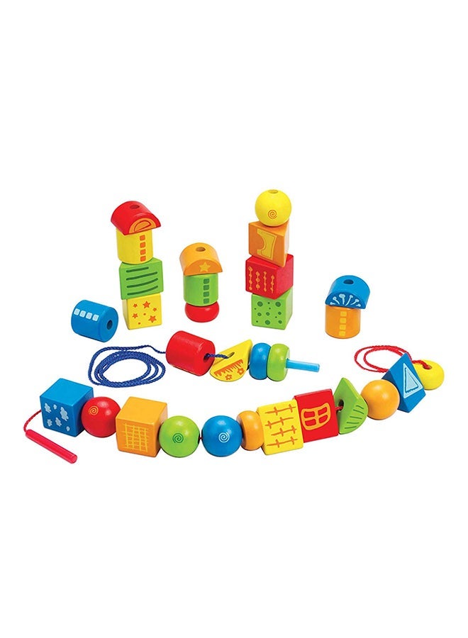 NIBEMINENT String Along Shapes Wooden Block Lacing Toy - Image 1