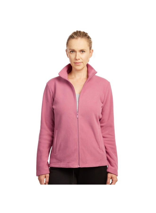 Sofra Women's Polar Fleece Full Zip Up Winter Jacket, Dusty Rose, M - Image 1