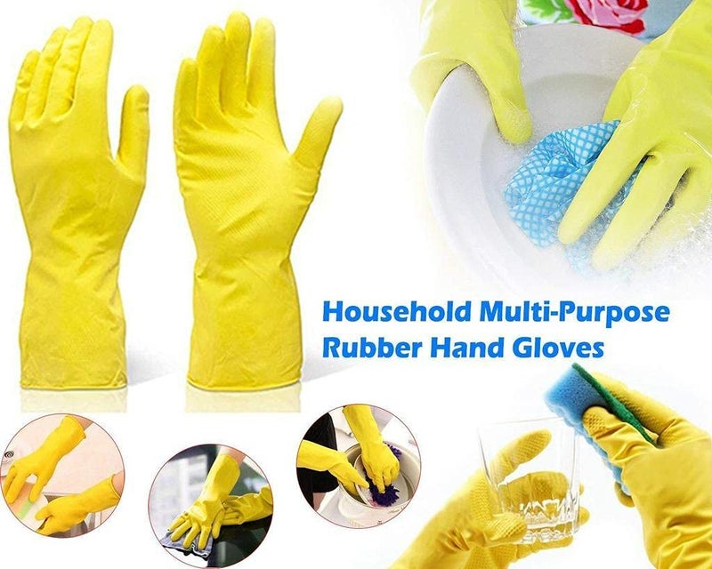 DeoDap DeoDap Multipurpose Reusable 100 Natural Latex Rubber Gloves for Kitchen Cleaning Gardening car and Bathroom Gloves 5pc Premium Yellow  - Image 2