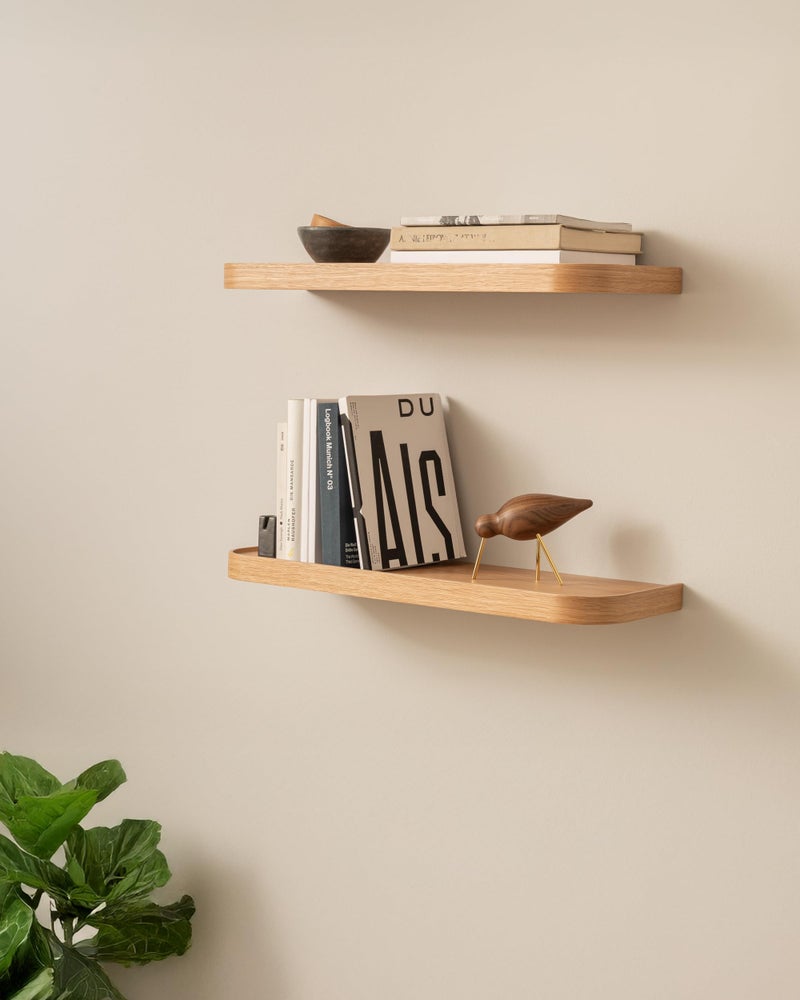 Kazai.Â® 23.6 inches Floating Shelves for Wall 'Toke' | Set of 2 Small Mounted Wooden Shelf Units | Modern Wall Decor & Storage for Living Room, Bathroom, Kitchen, Bedroom & More | Oak - Image 5