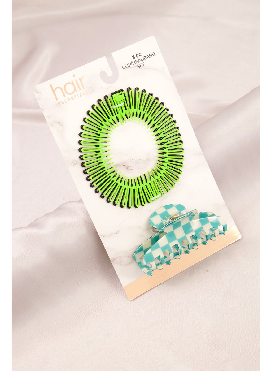 Orly Fashion Accessories Women 3 Pieces Hair Clip And Headband Set, Green  - Image 1